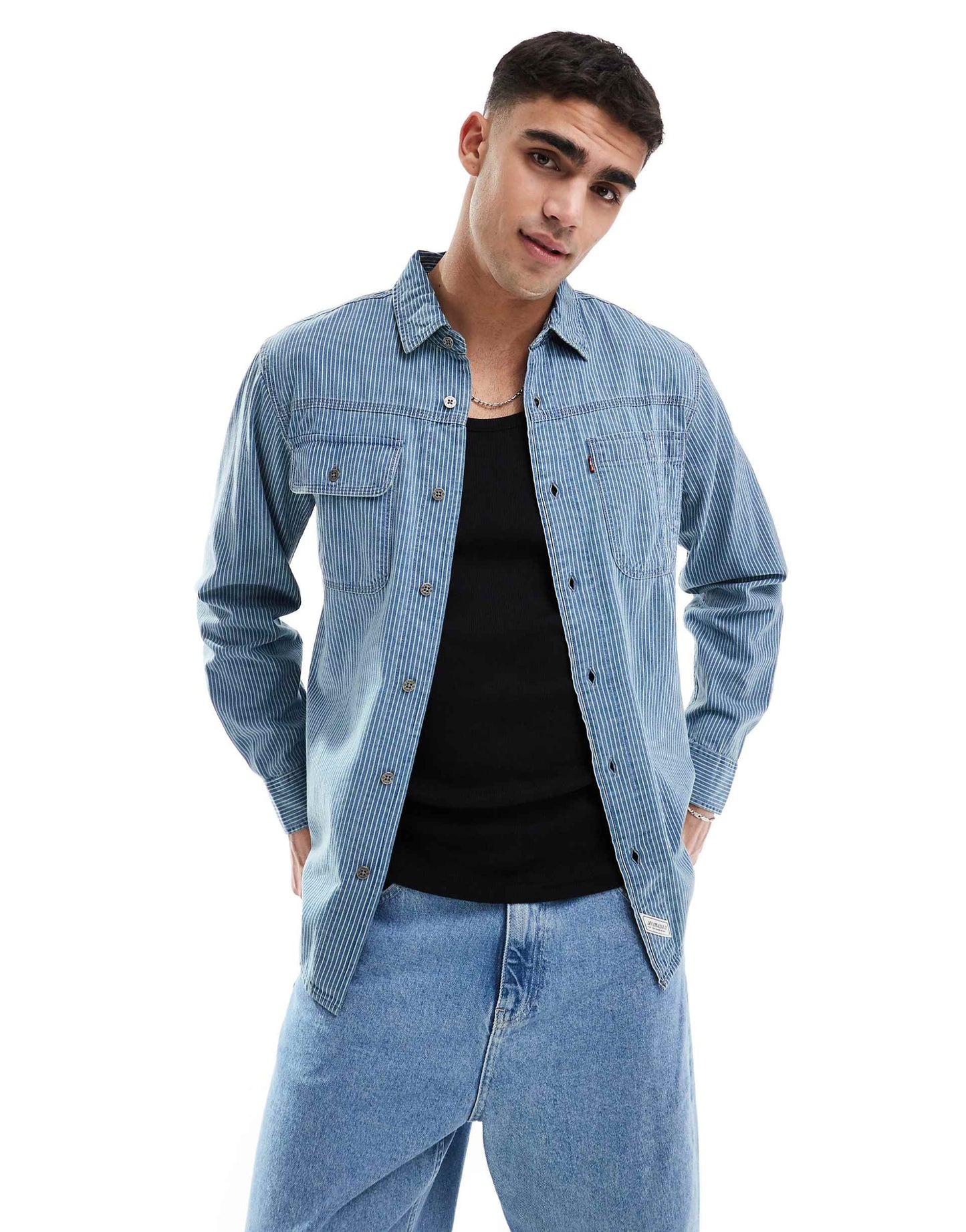 Auburn Worker Indigo Cotton Twill Stripe Shirt