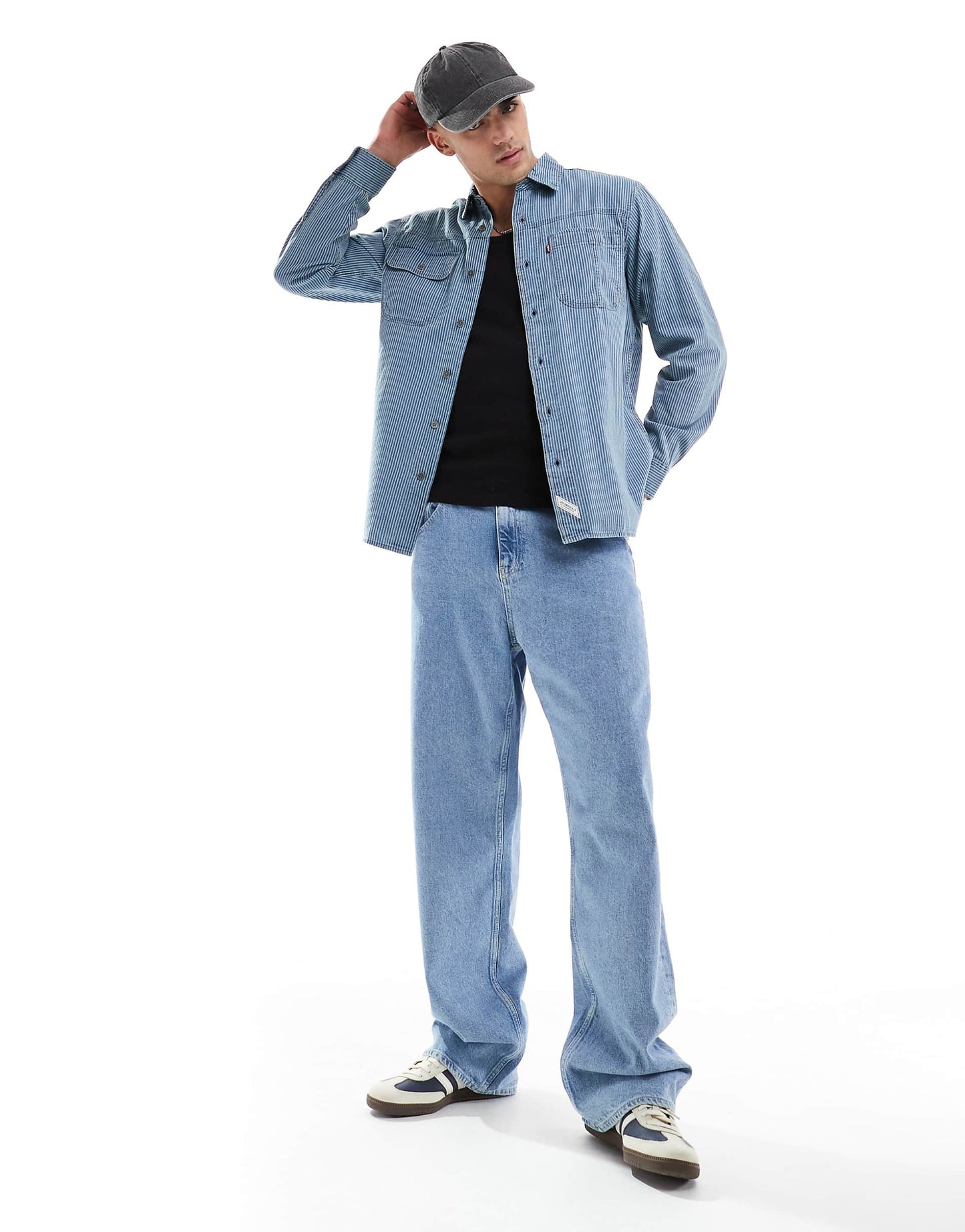 Auburn Worker Indigo Cotton Twill Stripe Shirt