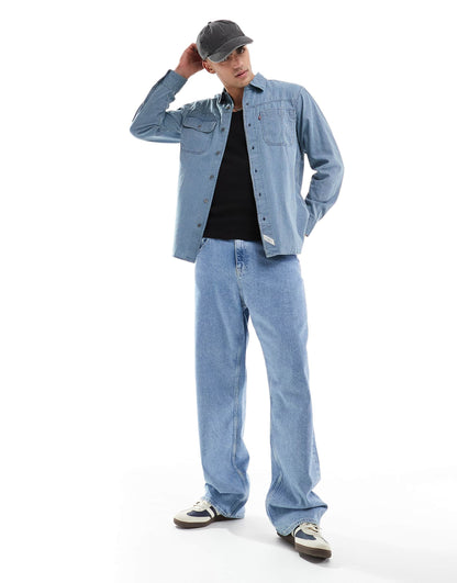 Auburn Worker Indigo Cotton Twill Stripe Shirt