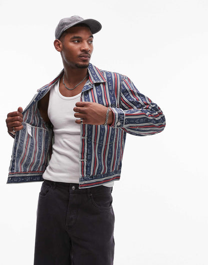 Embarcadero Station Stripe Logo Denim Jacket Relaxed Boxy Fit