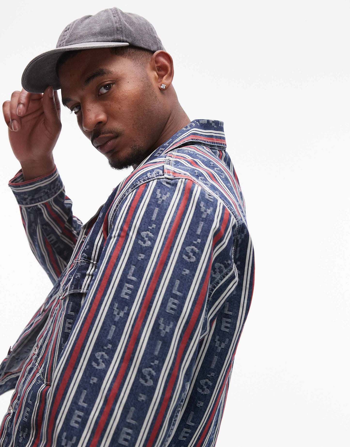 Embarcadero Station Stripe Logo Denim Jacket Relaxed Boxy Fit