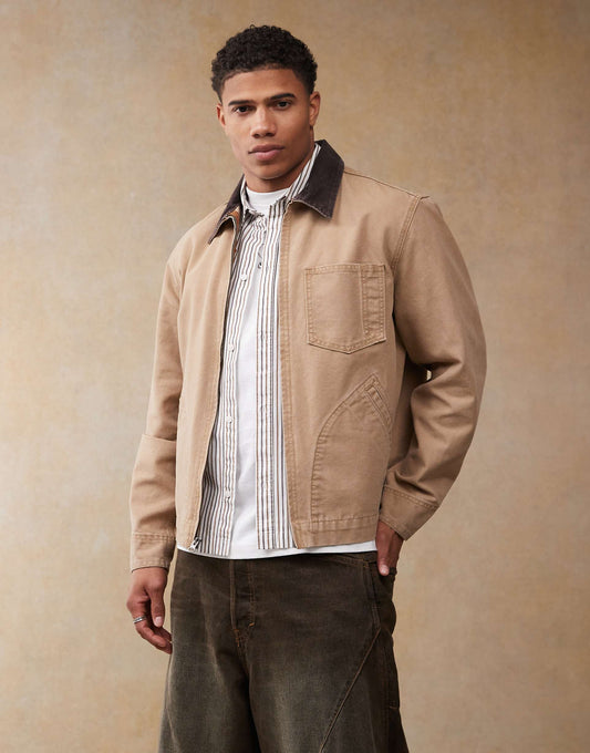 Full Zip Mechanics Canvas Trucker Jacket Relaxed Boxy Fit