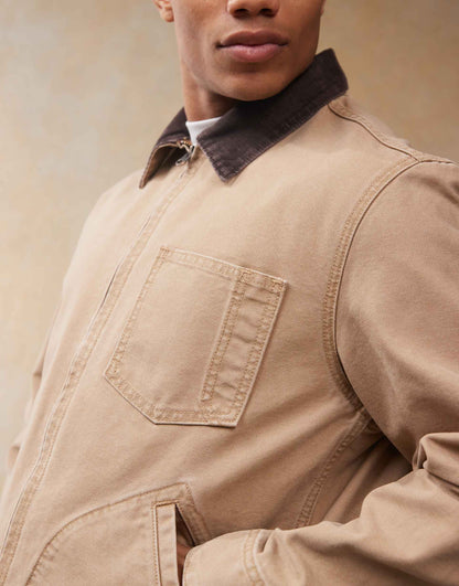 Full Zip Mechanics Canvas Trucker Jacket Relaxed Boxy Fit