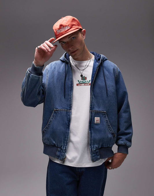 Workwear Capsule Potrero Hooded Denim Bomber Jacket Relaxed Fit