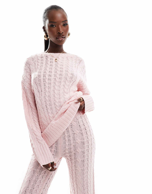 Cable Knit Longline Oversized Jumper Co-Ord