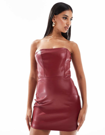 Bandeau Leather Look Mini Dress