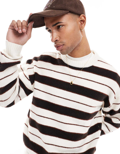 Oversized Fluffy Striped Crew Neck Jumper
