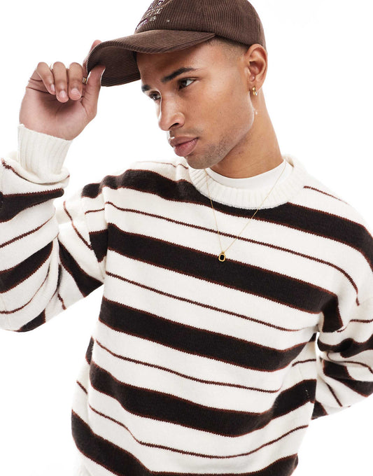 Oversized Fluffy Striped Crew Neck Jumper
