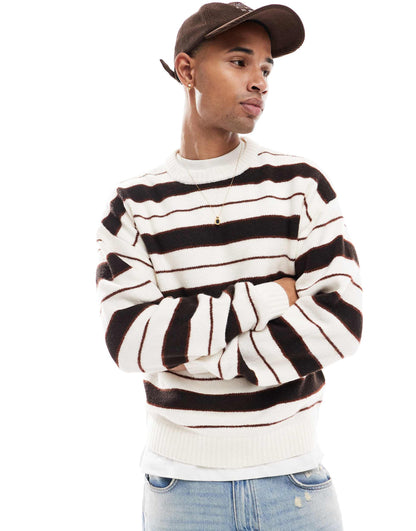 Oversized Fluffy Striped Crew Neck Jumper