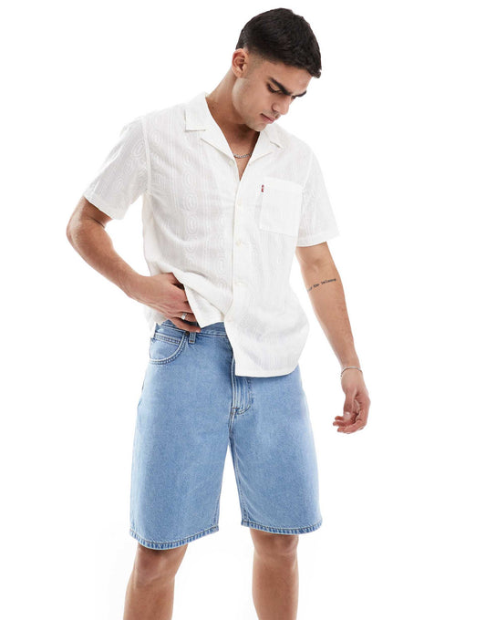 Standard Camp Short Sleeve Revere Collar Gauze Stripe Cotton Shirt