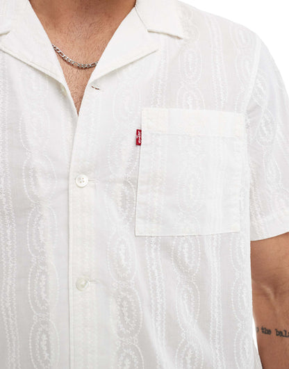 Standard Camp Short Sleeve Revere Collar Gauze Stripe Cotton Shirt