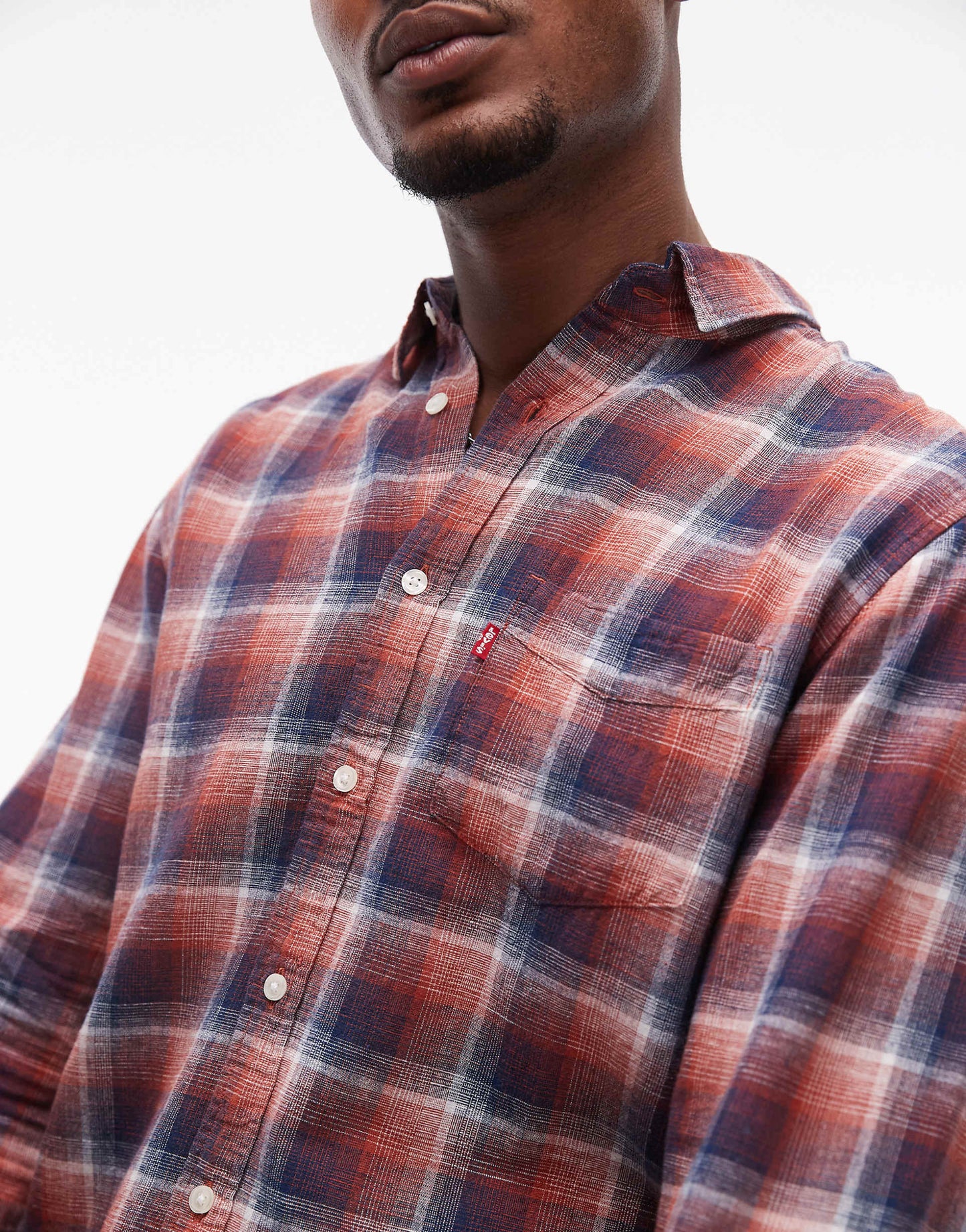 Sunset 1 Pocket Linen Cotton Mix Check Shirt Regular Fit