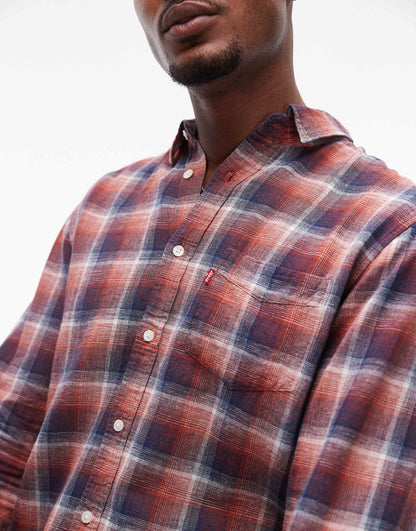 Sunset 1 Pocket Linen Cotton Mix Check Shirt Regular Fit