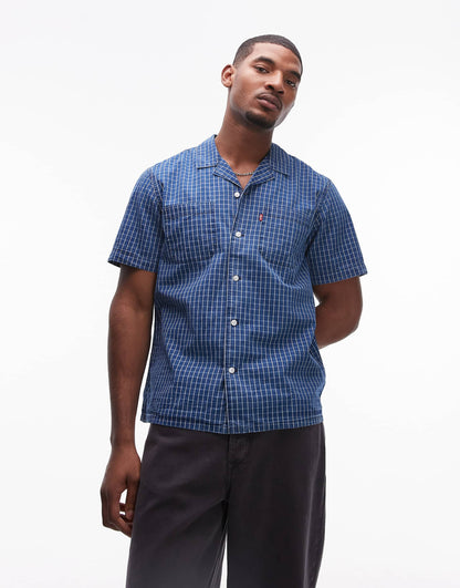 Classic Camper Short Sleeve Revere Collar Indigo Check Shirt