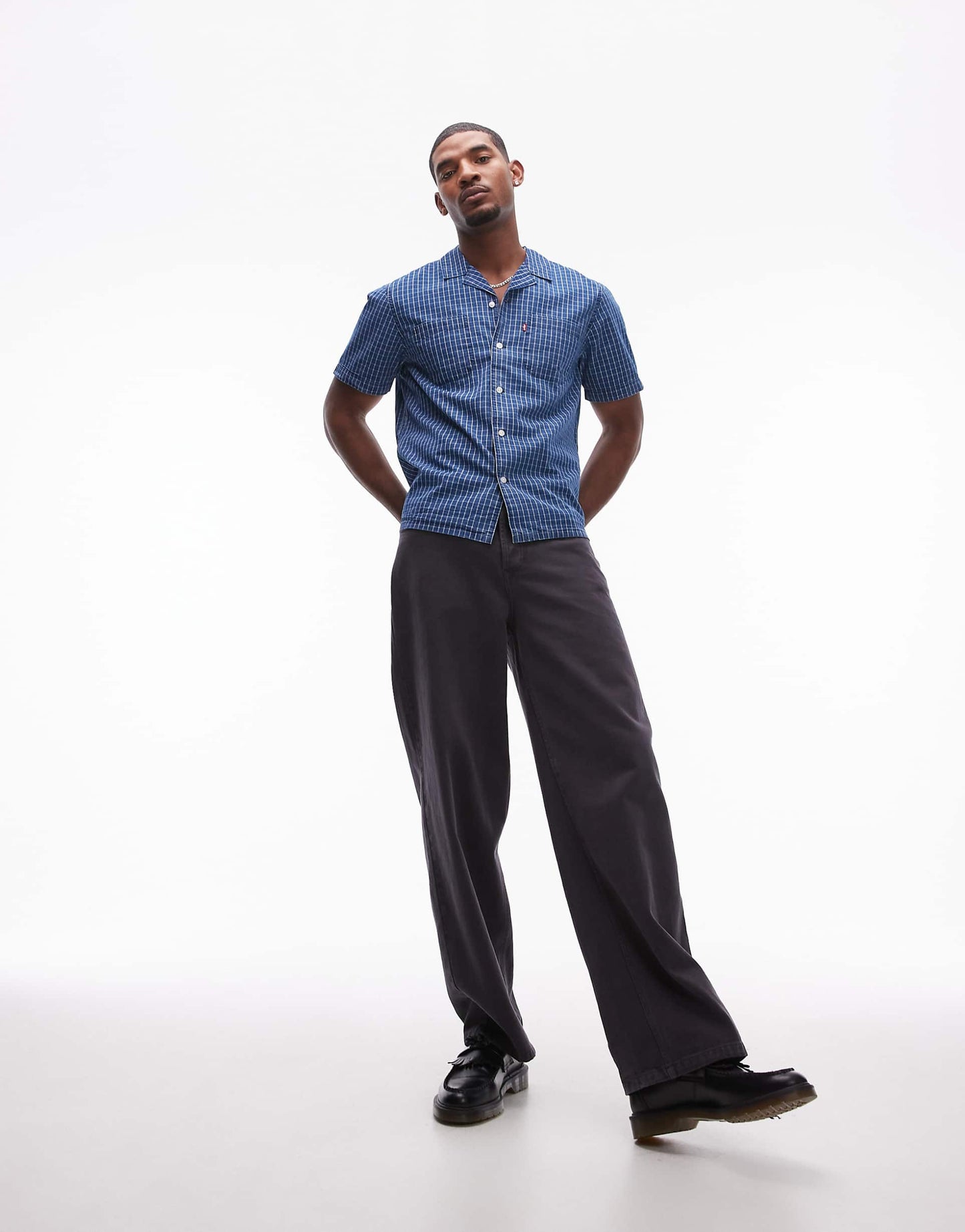 Classic Camper Short Sleeve Revere Collar Indigo Check Shirt