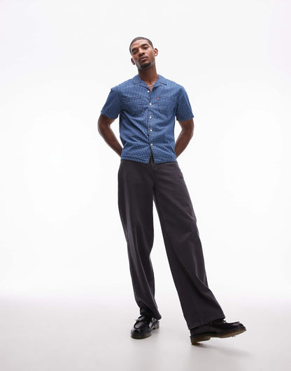 Classic Camper Short Sleeve Revere Collar Indigo Check Shirt