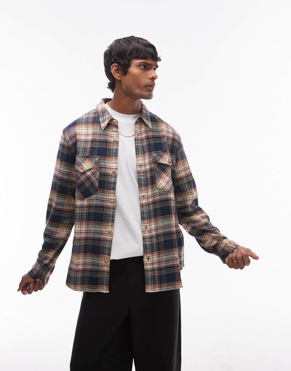 Relaxed Fit Western Check Slub Cotton Twill Shirt