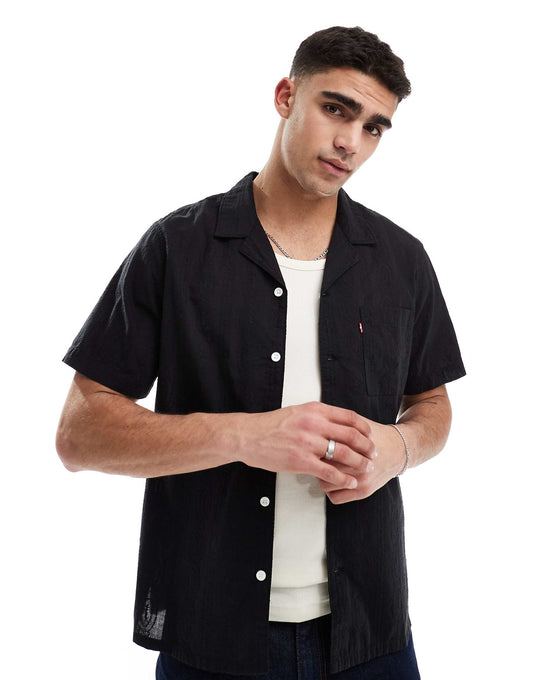 The Sunset Camp Short Sleeve Revere Collar Gauze Stripe Cotton Shirt