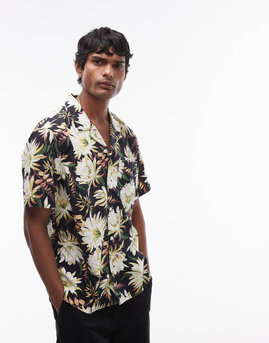 The Sunset Camp Short Sleeve Revere Collar Floral Print Shirt