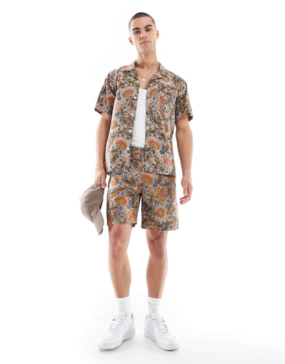The Sunset Camp Short Sleeve Revere Collar Floral Print Shirt