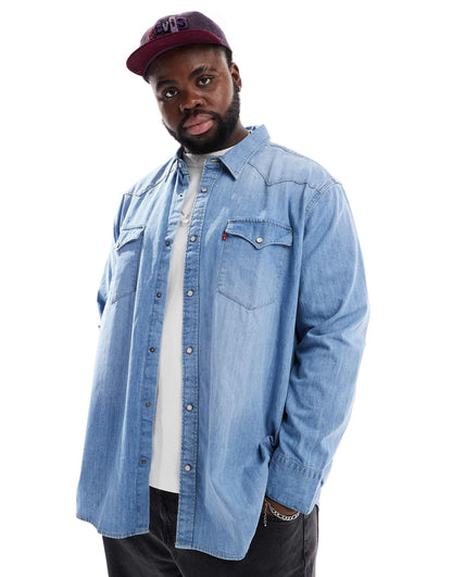 Big & Tall Barstow Western Denim Shirt Regular Fit