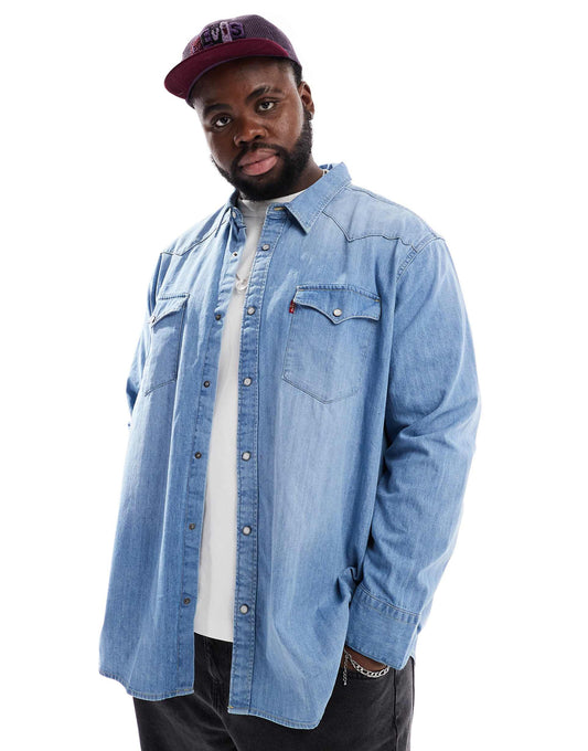 Big & Tall Barstow Western Denim Shirt Regular Fit