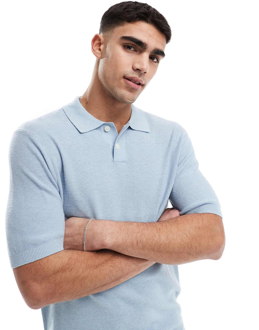 Cotton Linen Blend Seed Stitch Knit Polo