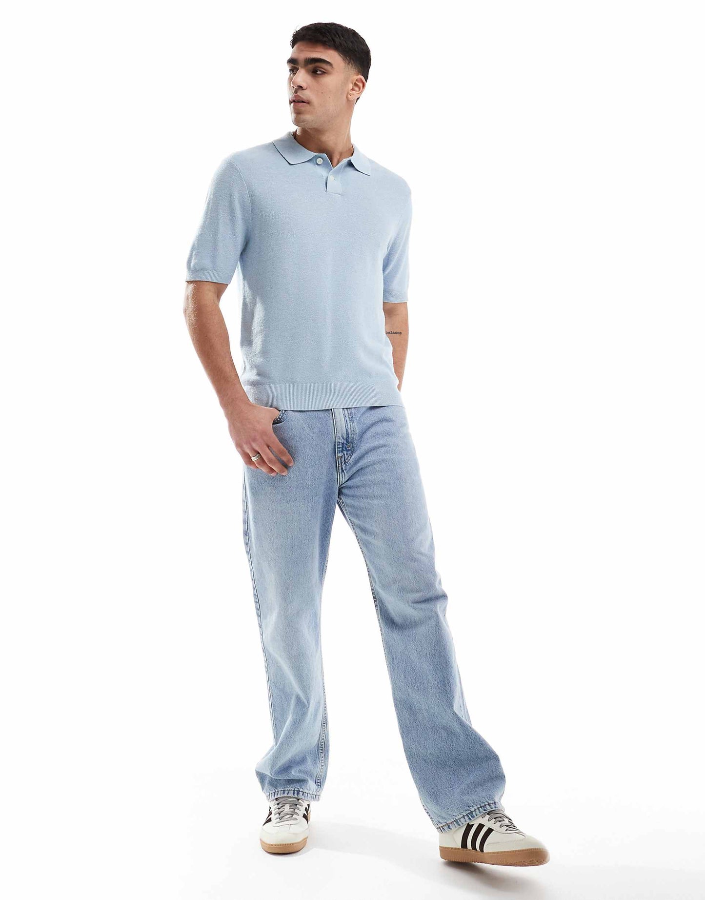 Cotton Linen Blend Seed Stitch Knit Polo
