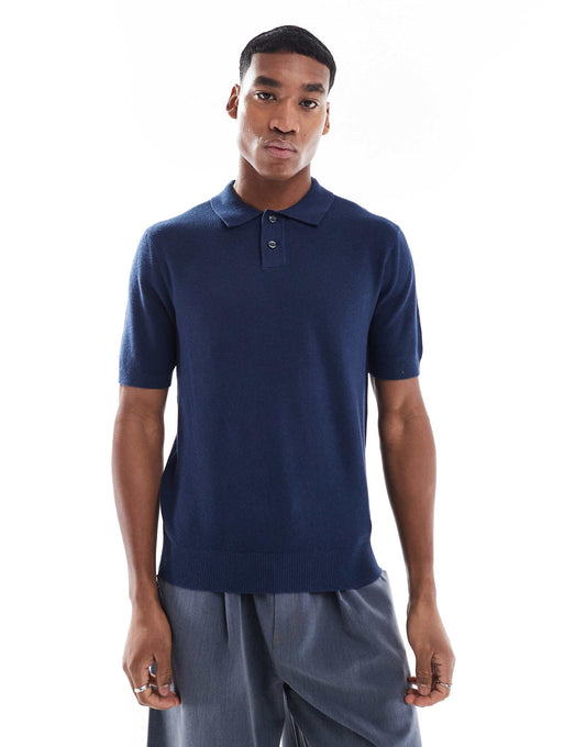 Cotton Linen Blend Seed Stitch Knit Polo