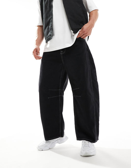 Exaggerated Barrel Jeans With Contrast Stitch