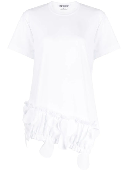 Ruffled Appliqué-Detailing Asymmetric T-Shirt