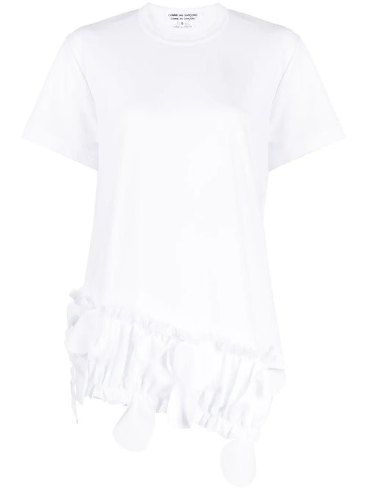 Ruffled Appliqué-Detailing Asymmetric T-Shirt