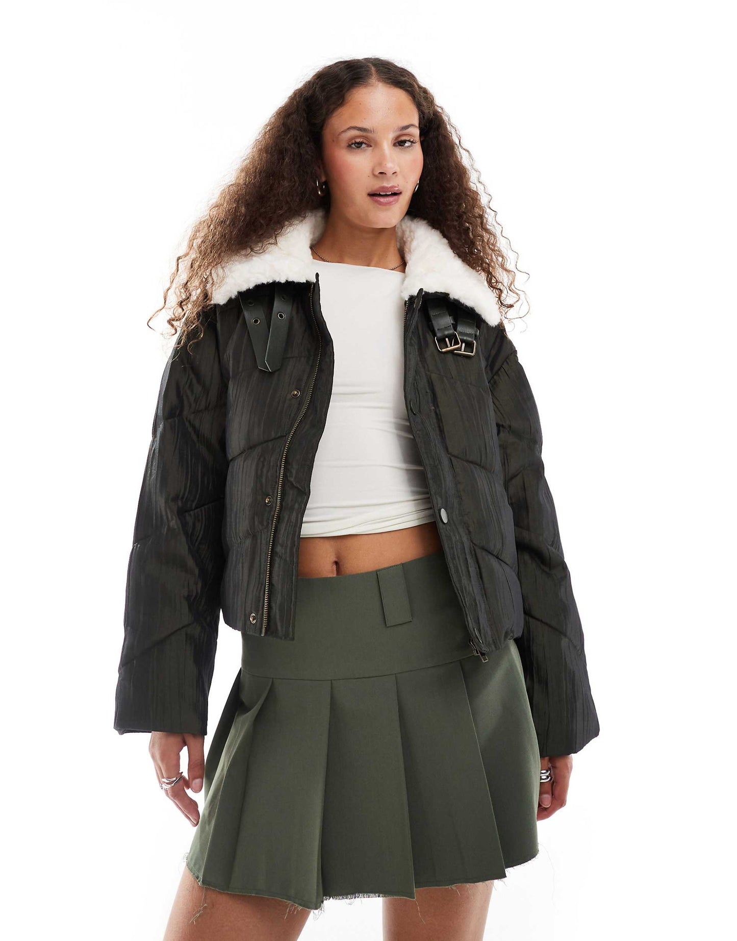 Iridescent High Neck Puffer Jacket