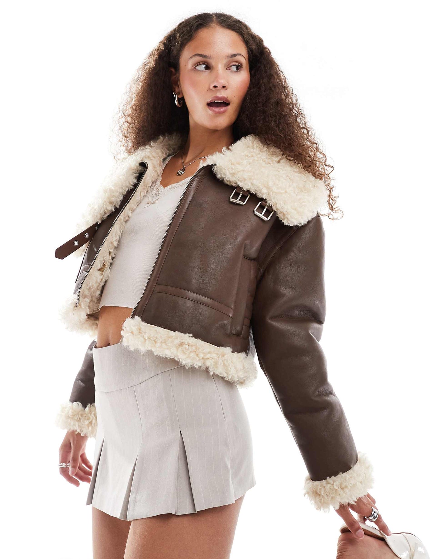 Faux Shearling Aviator Jacket