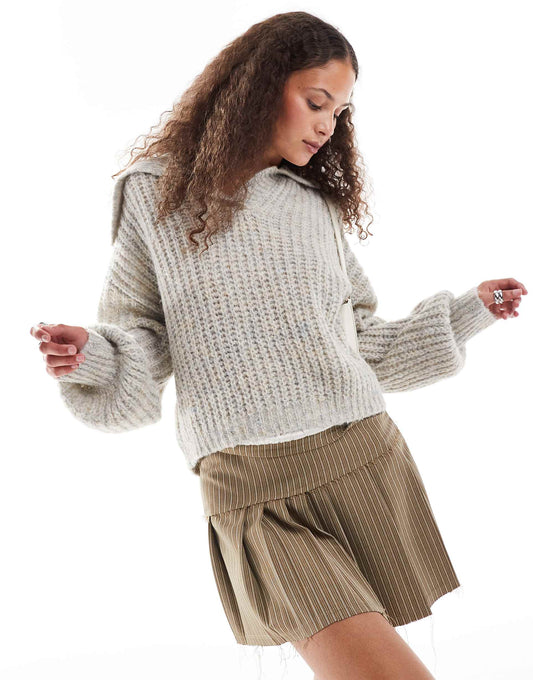 Collar Detail Ribbed Jumper