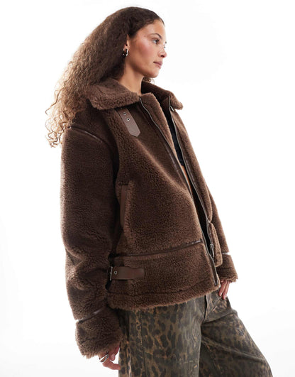 Faux Shearling Aviater Jacket