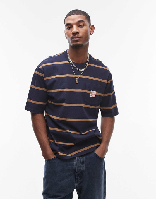 Workwear Capsule Label Pocket Logo Stripe Loose Fit T-Shirt