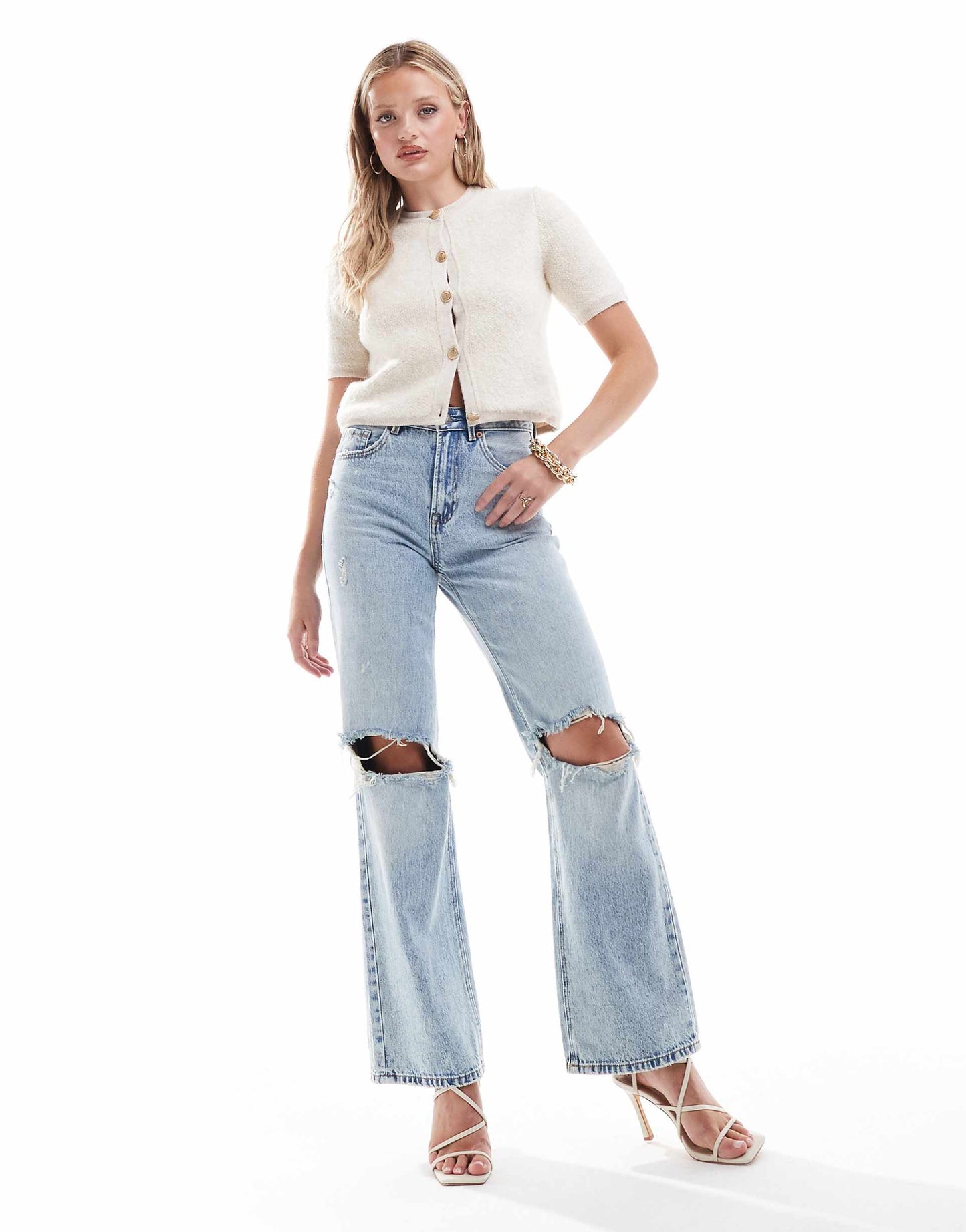 Boucle Short Sleeve Button Down Cardigan