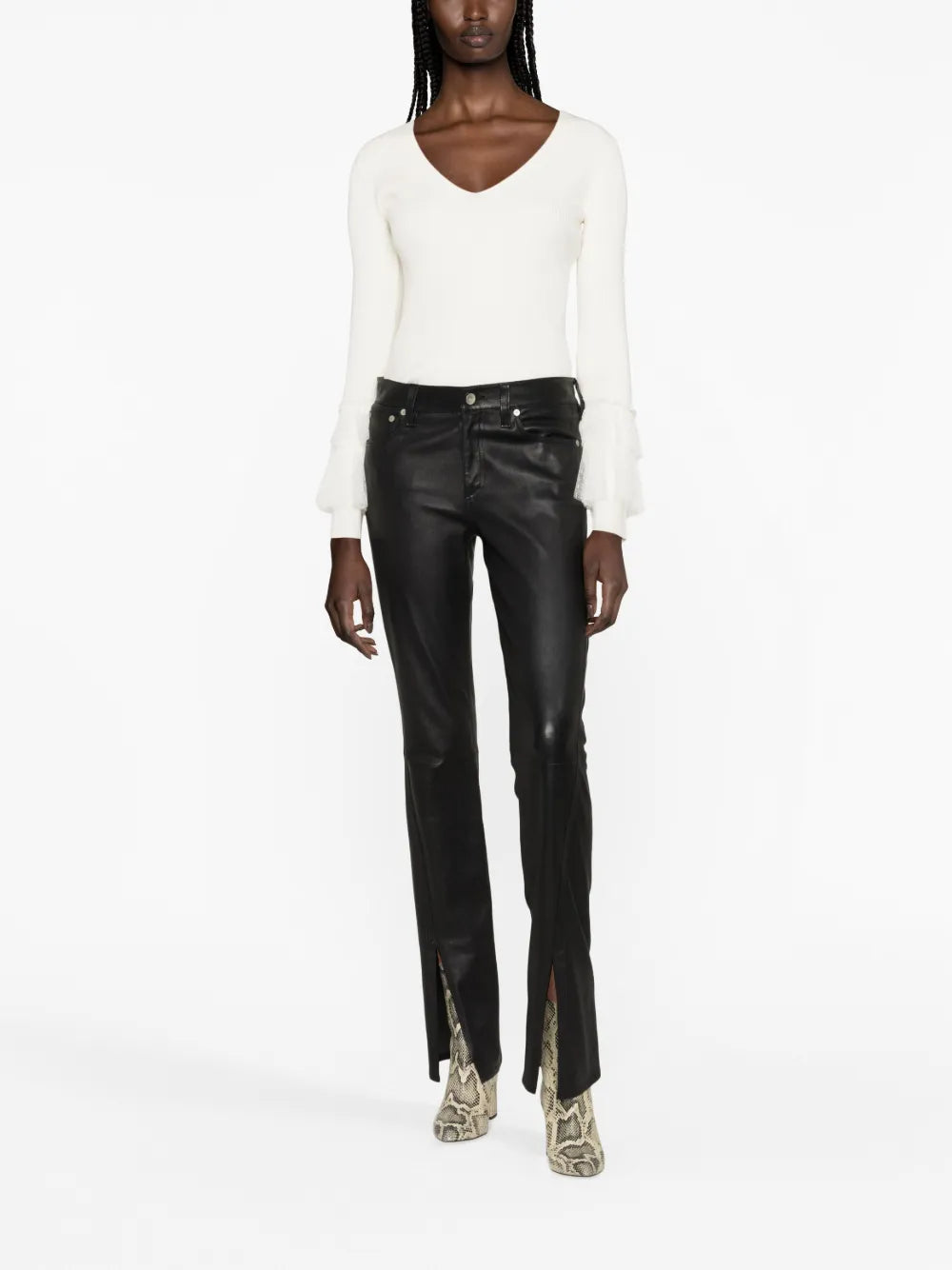 Tulle-Inserts Ribbed-Knit Top