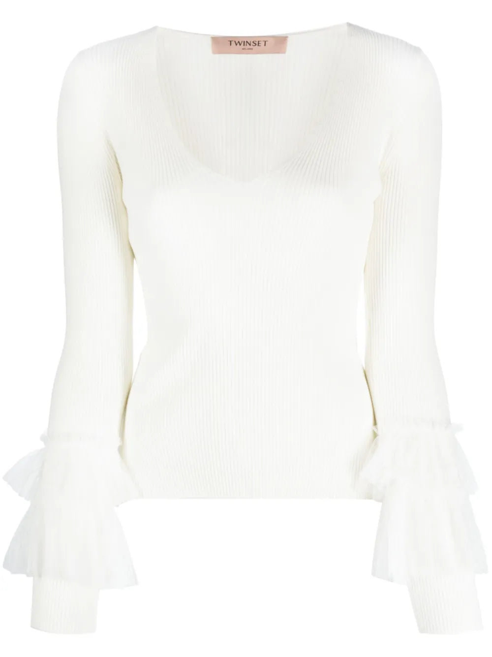 Tulle-Inserts Ribbed-Knit Top