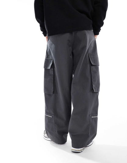 Oversized Baggy Cargo Trousers With Zip Details