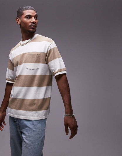 Half Sleeve Block Stripe Pique T-Shirt