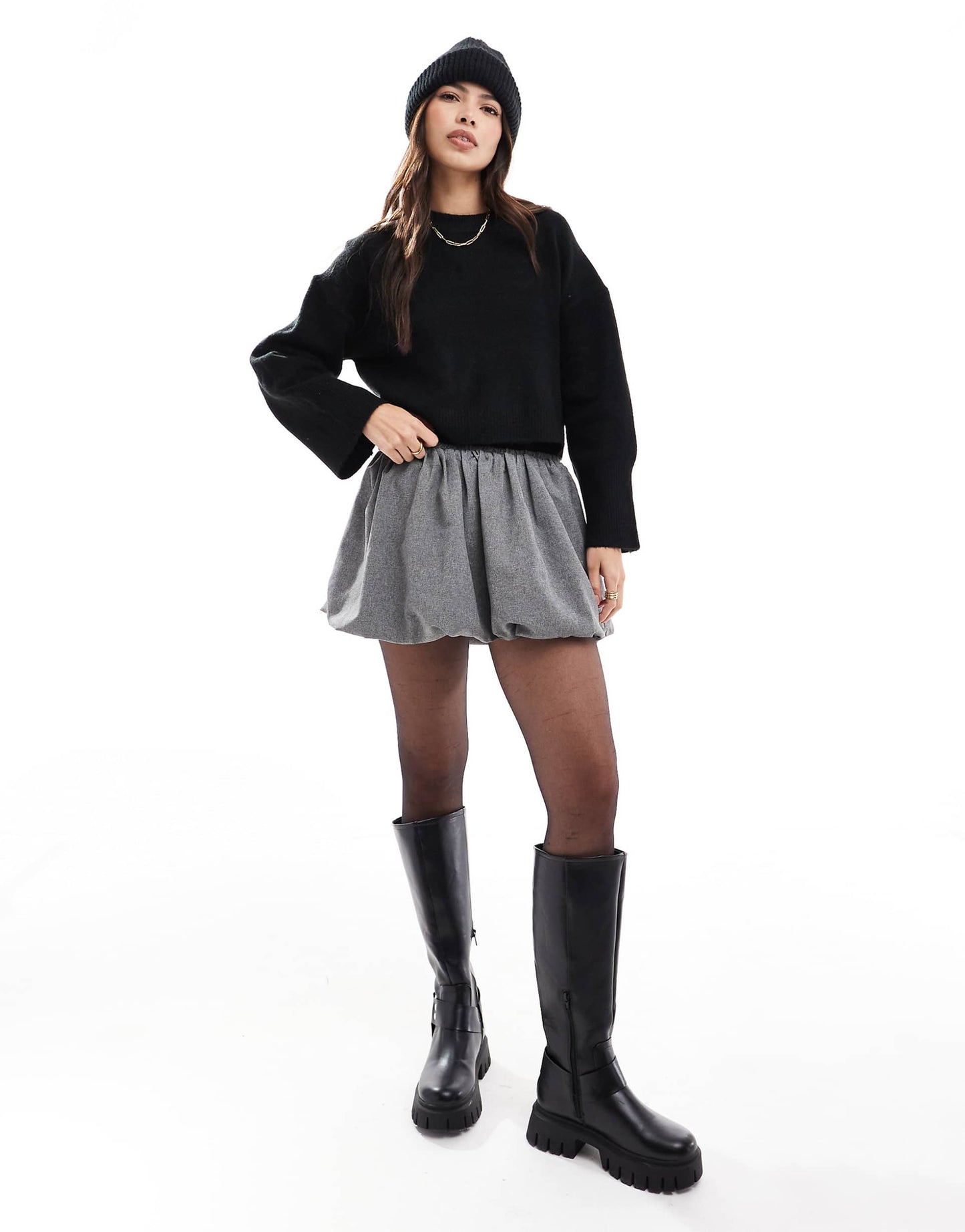 Bubble Hem Mini Skirt With Contrast Waistband