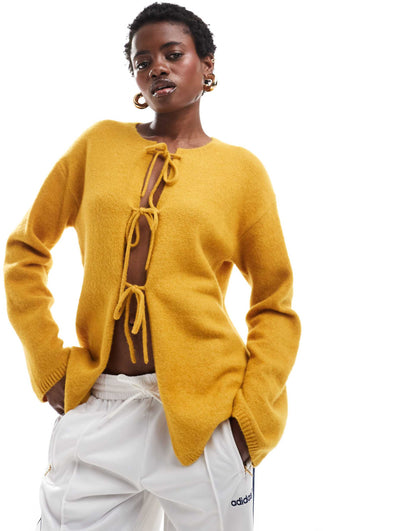 Knit Bow Tie Up Cardigan