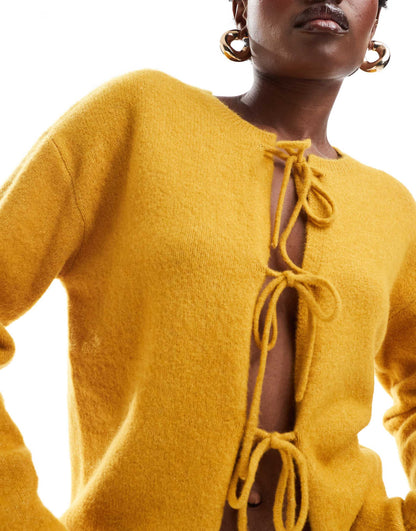 Knit Bow Tie Up Cardigan