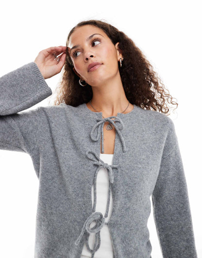 Knit Bow Tie Up Cardigan