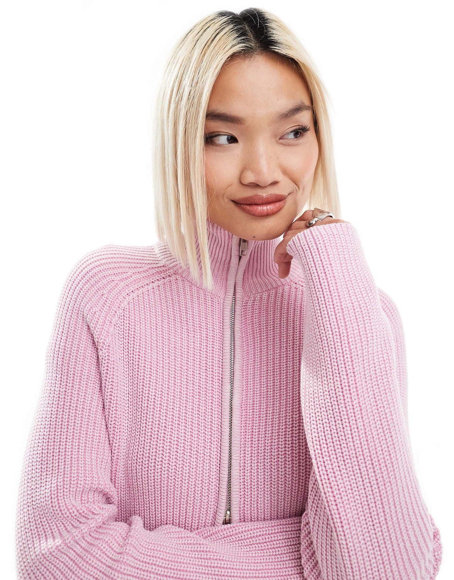 Ribbed Knitted Two Way Zip Cardigan