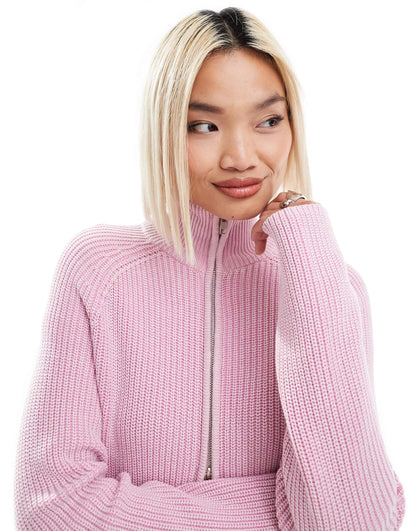 Ribbed Knitted Two Way Zip Cardigan