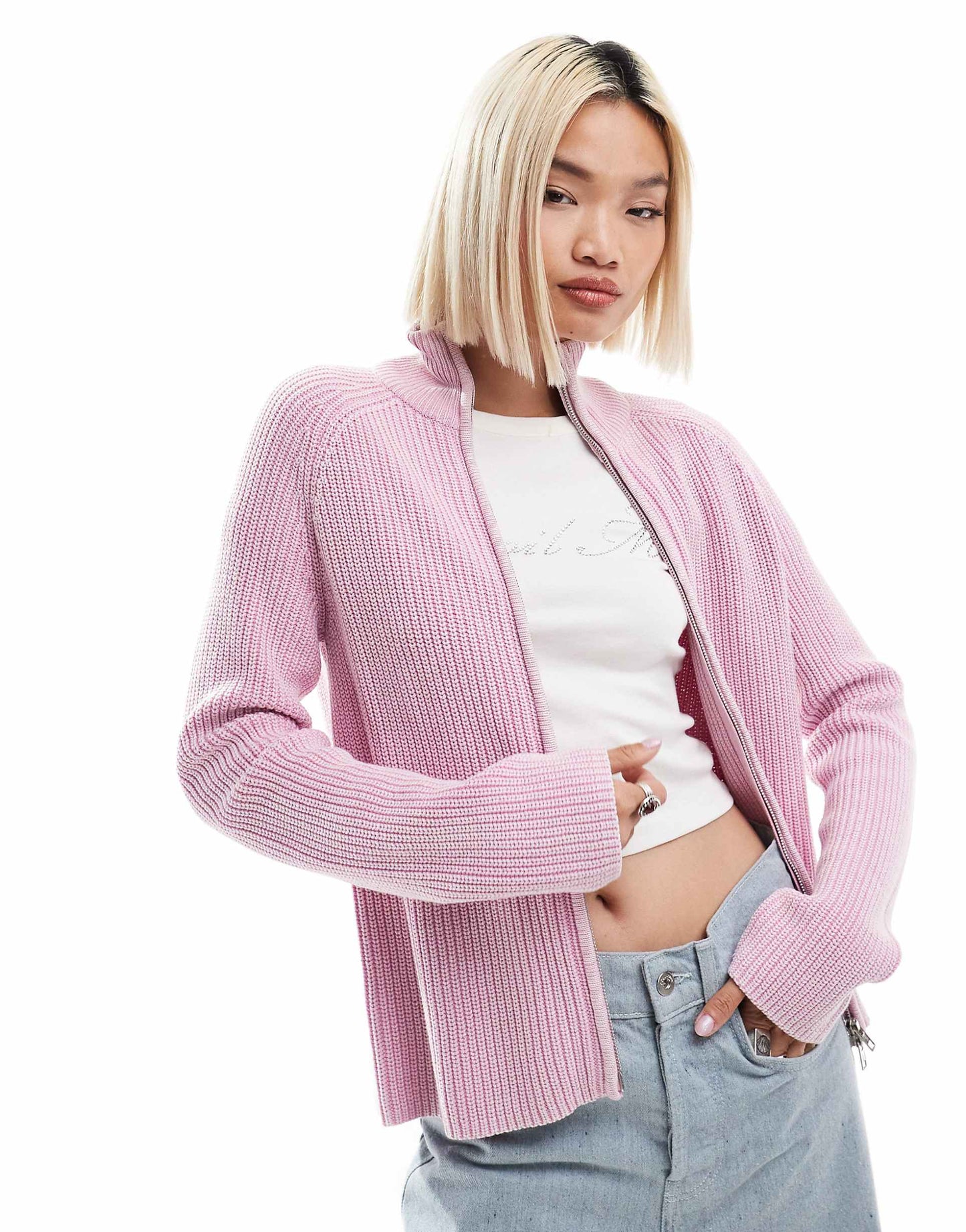 Ribbed Knitted Two Way Zip Cardigan