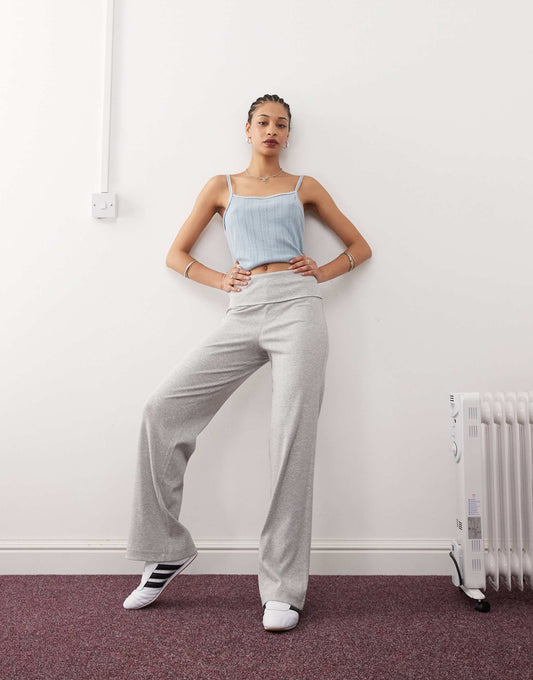 Foldover Waist Ribbed Flare Yoga Pant